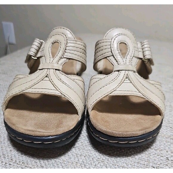 Clarks Bendables 65567 Shoes Women's Size US 7.5M Leather Slides Wedge Sandals - Picture 1 of 15